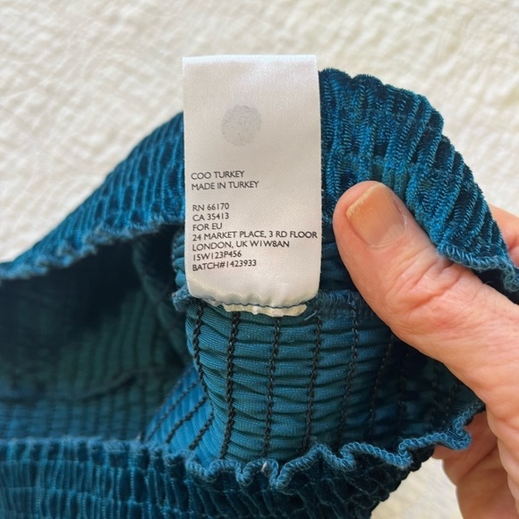 Urban Outfitter Off  Shoulder Holiday Velvet Smocked Top in in Turquoise Small - Picture 4 of 6